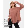 imageEXLURA Waffle Knit Long Sleeve Shirts for Womens Crewneck Loose Babydoll Tunic Tops Maternity Tops Fall Fashion 2025 ClothesBrick Red