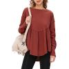imageEXLURA Waffle Knit Long Sleeve Shirts for Womens Crewneck Loose Babydoll Tunic Tops Maternity Tops Fall Fashion 2025 ClothesBurgundy