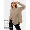 imageEXLURA Waffle Knit Long Sleeve Shirts for Womens Crewneck Loose Babydoll Tunic Tops Maternity Tops Fall Fashion 2025 ClothesCoffee Grey