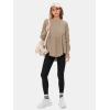 imageEXLURA Waffle Knit Long Sleeve Shirts for Womens Crewneck Loose Babydoll Tunic Tops Maternity Tops Fall Fashion 2025 ClothesCoffee Grey