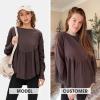 imageEXLURA Waffle Knit Long Sleeve Shirts for Womens Crewneck Loose Babydoll Tunic Tops Maternity Tops Fall Fashion 2025 ClothesDark Brown