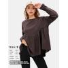 imageEXLURA Waffle Knit Long Sleeve Shirts for Womens Crewneck Loose Babydoll Tunic Tops Maternity Tops Fall Fashion 2025 ClothesDark Brown