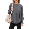 imageEXLURA Waffle Knit Long Sleeve Shirts for Womens Crewneck Loose Babydoll Tunic Tops Maternity Tops Fall Fashion 2025 ClothesDark Grey