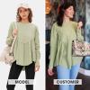 imageEXLURA Waffle Knit Long Sleeve Shirts for Womens Crewneck Loose Babydoll Tunic Tops Maternity Tops Fall Fashion 2025 ClothesGrey Green