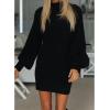 imageEXLURA Womens 2025 Mock Neck Ribbed Long Sleeve Bodycon Pullover Cute Mini Sweater DressBlack