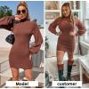 imageEXLURA Womens 2025 Mock Neck Ribbed Long Sleeve Bodycon Pullover Cute Mini Sweater DressCaramel