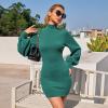imageEXLURA Womens 2025 Mock Neck Ribbed Long Sleeve Bodycon Pullover Cute Mini Sweater DressDark Green