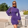 imageEXLURA Womens 2025 Mock Neck Ribbed Long Sleeve Bodycon Pullover Cute Mini Sweater DressDark Purple