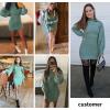 imageEXLURA Womens 2025 Mock Neck Ribbed Long Sleeve Bodycon Pullover Cute Mini Sweater DressGreen