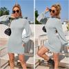 imageEXLURA Womens 2025 Mock Neck Ribbed Long Sleeve Bodycon Pullover Cute Mini Sweater DressGrey Blue