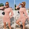 imageEXLURA Womens 2025 Mock Neck Ribbed Long Sleeve Bodycon Pullover Cute Mini Sweater DressPink