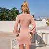 imageEXLURA Womens 2025 Mock Neck Ribbed Long Sleeve Bodycon Pullover Cute Mini Sweater DressPink