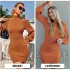 imageEXLURA Womens 2025 Mock Neck Ribbed Long Sleeve Bodycon Pullover Cute Mini Sweater DressPumpkin