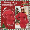 imageEXLURA Womens 2025 Mock Neck Ribbed Long Sleeve Bodycon Pullover Cute Mini Sweater DressRed