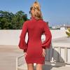 imageEXLURA Womens 2025 Mock Neck Ribbed Long Sleeve Bodycon Pullover Cute Mini Sweater DressRed