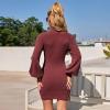 imageEXLURA Womens 2025 Mock Neck Ribbed Long Sleeve Bodycon Pullover Cute Mini Sweater DressWine Red