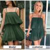 imageEXLURA Womens 2025 Summer Romper Dress Spaghetti Strap Pleated Fashion Short Jumpsuit OutfitsDark Green