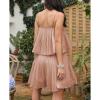 imageEXLURA Womens 2025 Summer Romper Dress Spaghetti Strap Pleated Fashion Short Jumpsuit OutfitsDusty Pink