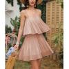 imageEXLURA Womens 2025 Summer Romper Dress Spaghetti Strap Pleated Fashion Short Jumpsuit OutfitsDusty Pink
