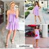 imageEXLURA Womens 2025 Summer Romper Dress Spaghetti Strap Pleated Fashion Short Jumpsuit OutfitsPurple