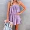 imageEXLURA Womens 2025 Summer Romper Dress Spaghetti Strap Pleated Fashion Short Jumpsuit OutfitsPurple