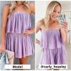 imageEXLURA Womens 2025 Summer Romper Dress Spaghetti Strap Pleated Fashion Short Jumpsuit OutfitsPurple