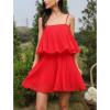 imageEXLURA Womens 2025 Summer Romper Dress Spaghetti Strap Pleated Fashion Short Jumpsuit OutfitsRed