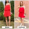 imageEXLURA Womens 2025 Summer Romper Dress Spaghetti Strap Pleated Fashion Short Jumpsuit OutfitsRed