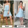 imageEXLURA Womens 2025 Summer Romper Dress Spaghetti Strap Pleated Fashion Short Jumpsuit OutfitsSky Blue