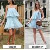 imageEXLURA Womens 2025 Summer Romper Dress Spaghetti Strap Pleated Fashion Short Jumpsuit OutfitsSky Blue
