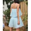 imageEXLURA Womens 2025 Summer Romper Dress Spaghetti Strap Pleated Fashion Short Jumpsuit OutfitsSky Blue