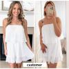 imageEXLURA Womens 2025 Summer Romper Dress Spaghetti Strap Pleated Fashion Short Jumpsuit OutfitsWhite