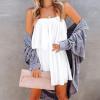 imageEXLURA Womens 2025 Summer Romper Dress Spaghetti Strap Pleated Fashion Short Jumpsuit OutfitsWhite