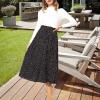 imageEXLURA Womens High Waist Polka Dot Pleated Skirt Midi Swing Skirt with PocketsBlack