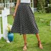 imageEXLURA Womens High Waist Polka Dot Pleated Skirt Midi Swing Skirt with PocketsBlack Floral Daisy