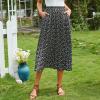 imageEXLURA Womens High Waist Polka Dot Pleated Skirt Midi Swing Skirt with PocketsBlack Floral Daisy