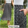 imageEXLURA Womens High Waist Polka Dot Pleated Skirt Midi Swing Skirt with PocketsBlack Floral Daisy
