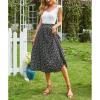 imageEXLURA Womens High Waist Polka Dot Pleated Skirt Midi Swing Skirt with PocketsBlack Floral Daisy