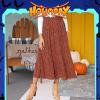 imageEXLURA Womens High Waist Polka Dot Pleated Skirt Midi Swing Skirt with PocketsCoffee