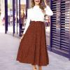 imageEXLURA Womens High Waist Polka Dot Pleated Skirt Midi Swing Skirt with PocketsCoffee