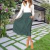 imageEXLURA Womens High Waist Polka Dot Pleated Skirt Midi Swing Skirt with PocketsGreen