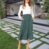 imageEXLURA Womens High Waist Polka Dot Pleated Skirt Midi Swing Skirt with PocketsGreen