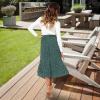 imageEXLURA Womens High Waist Polka Dot Pleated Skirt Midi Swing Skirt with PocketsGreen