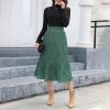 imageEXLURA Womens High Waist Polka Dot Pleated Skirt Midi Swing Skirt with PocketsGreen Plaid