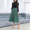 imageEXLURA Womens High Waist Polka Dot Pleated Skirt Midi Swing Skirt with PocketsGreen Plaid