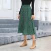 imageEXLURA Womens High Waist Polka Dot Pleated Skirt Midi Swing Skirt with PocketsGreen Plaid