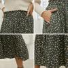 imageEXLURA Womens High Waist Polka Dot Pleated Skirt Midi Swing Skirt with PocketsGreenfloral Print