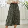 imageEXLURA Womens High Waist Polka Dot Pleated Skirt Midi Swing Skirt with PocketsGreenfloral Print