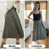 imageEXLURA Womens High Waist Polka Dot Pleated Skirt Midi Swing Skirt with PocketsGreenfloral Print