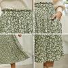 imageEXLURA Womens High Waist Polka Dot Pleated Skirt Midi Swing Skirt with PocketsGreenleopard